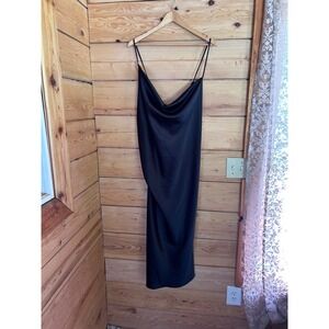 Satin Midi Dress Women Plus Size 3X Black Cowl Neck Slip Bias Cut Formal Chic